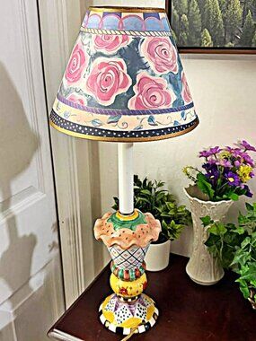 Whimsical Vintage Table Lamp Hand Painted Ceramic